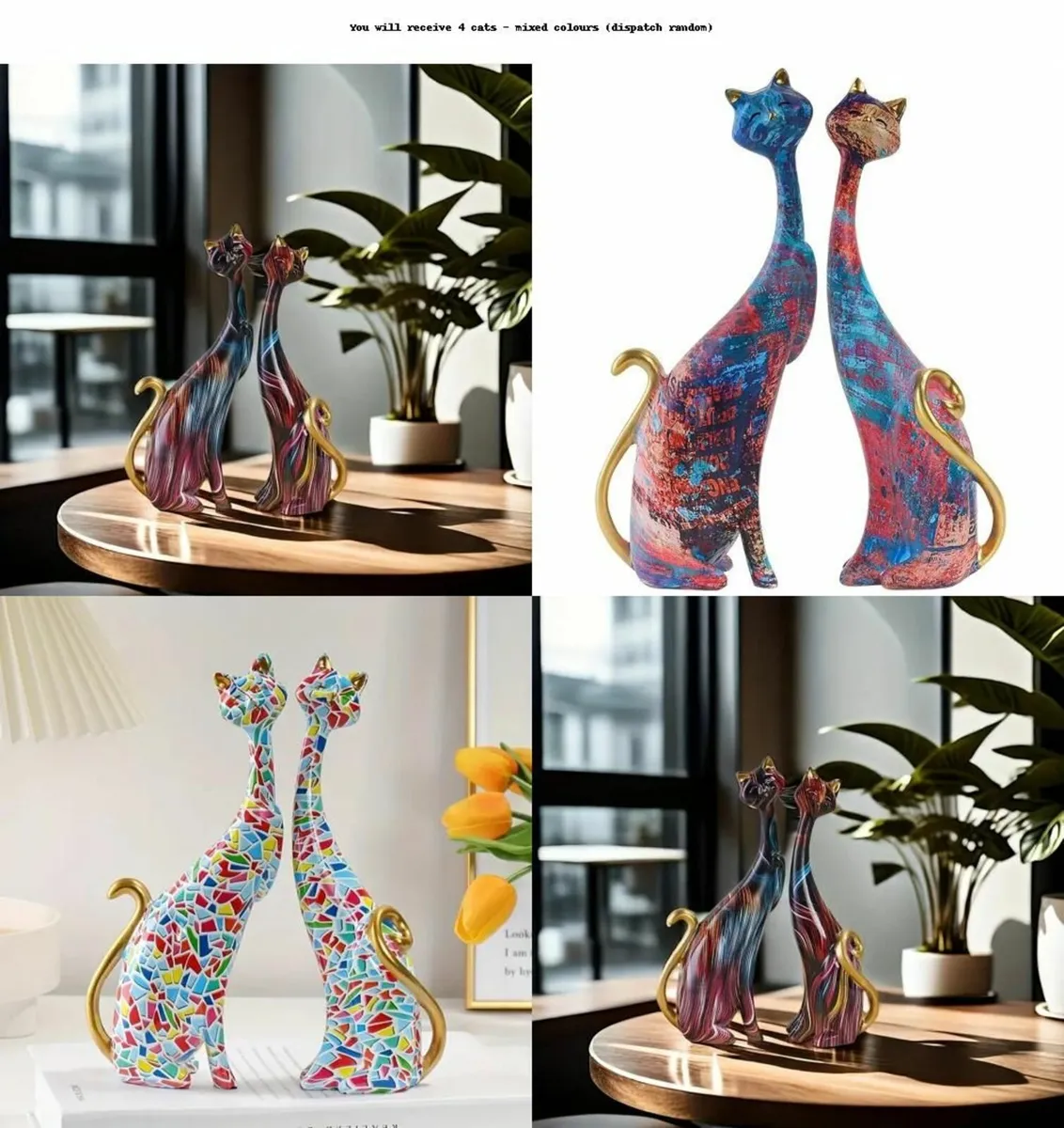 4 Piece Cat Resin Ornament Set Vibrant Decorative - Image 1