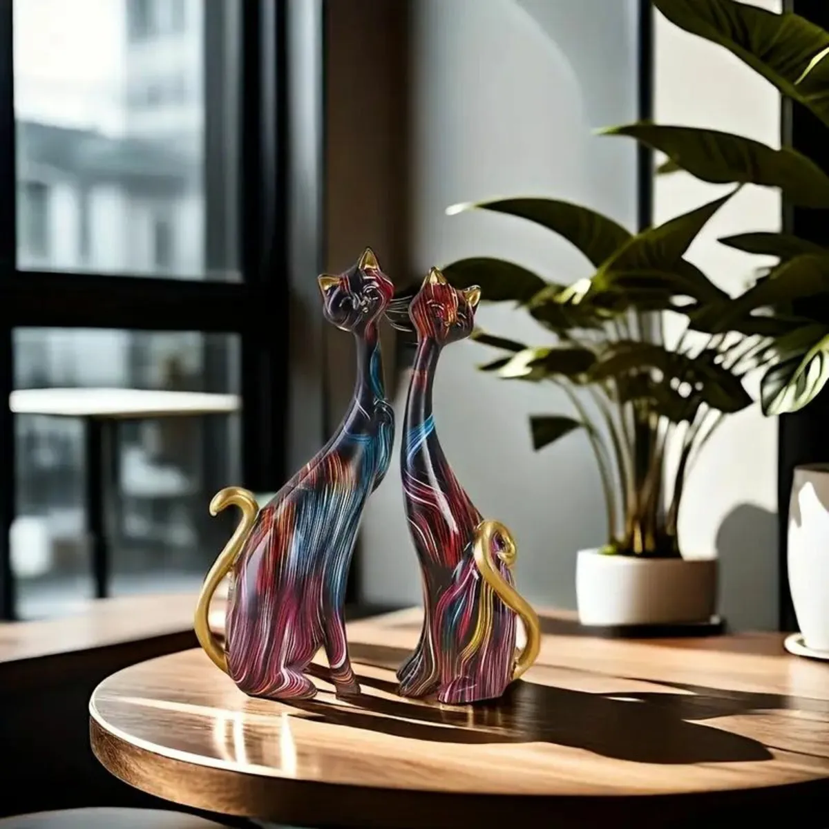 4 Piece Cat Resin Ornament Set Vibrant Decorative - Image 2