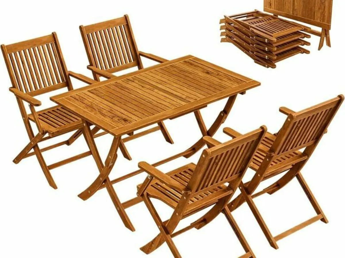 Foldable Wooden Garden Furniture Set 4 Chairs & Ta - Image 1