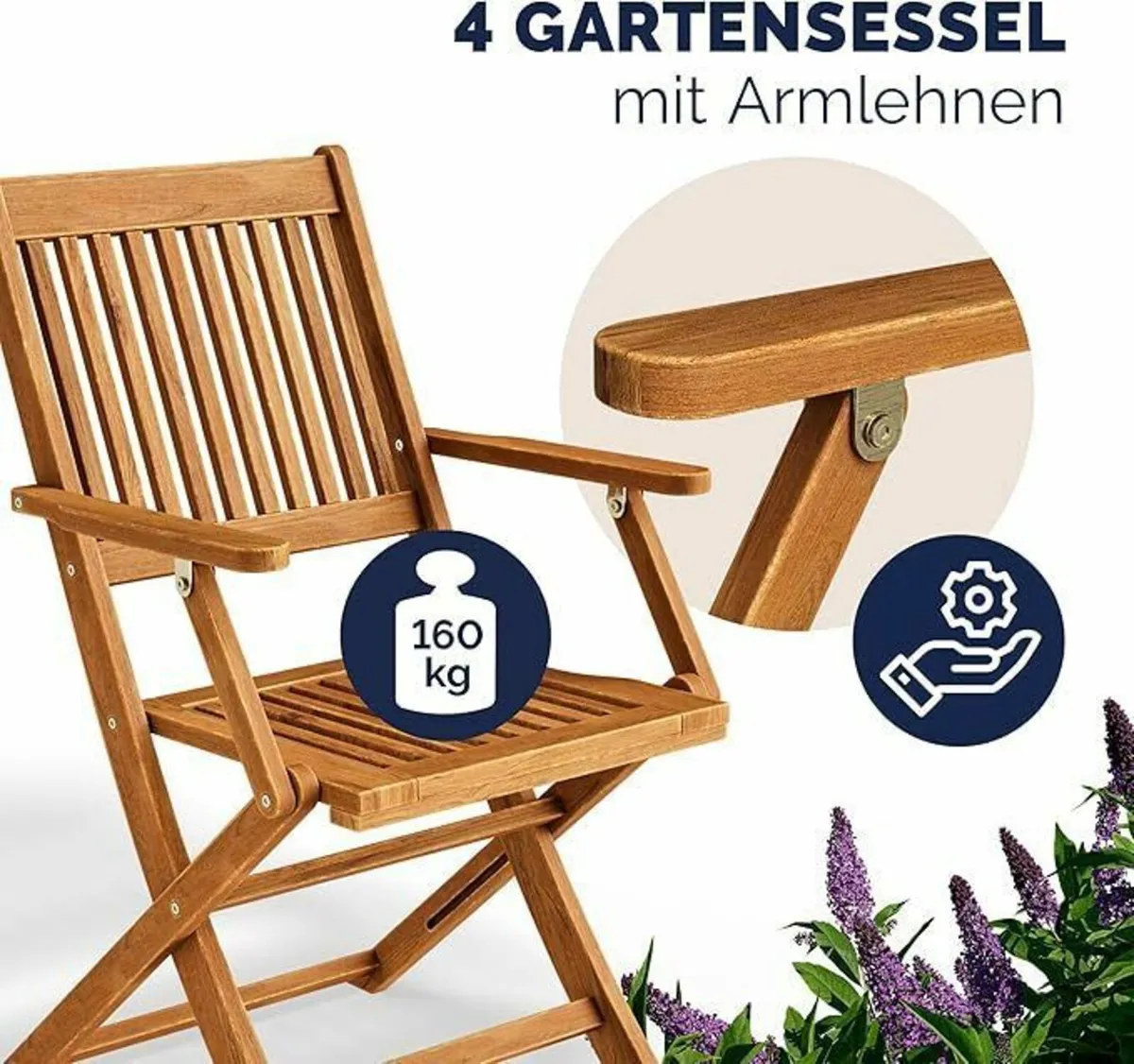 Foldable Wooden Garden Furniture Set 4 Chairs & Ta - Image 2