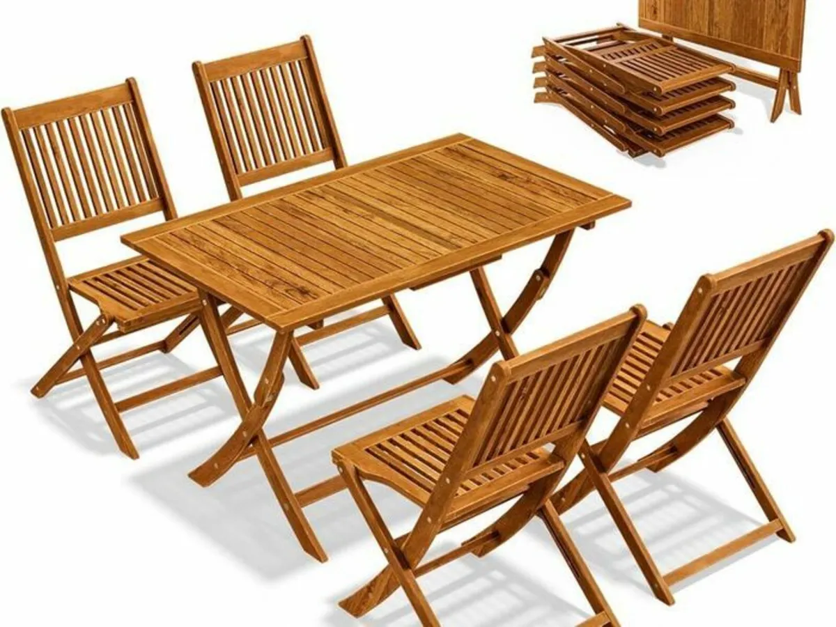 Foldable Wooden Garden Furniture Set 4 Chairs & Ta - Image 4