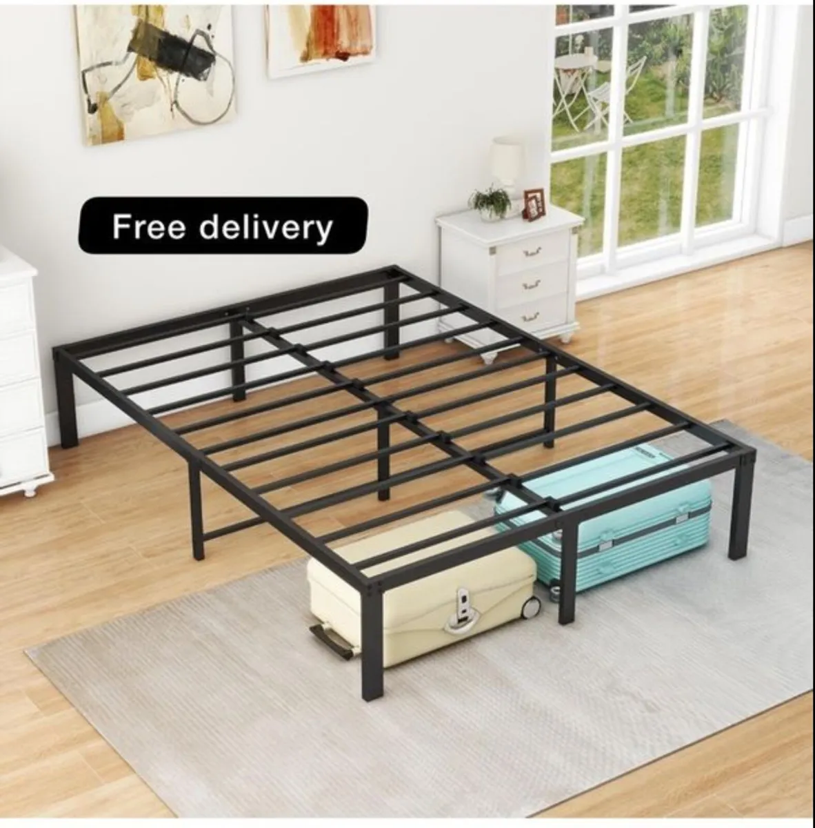 4ft6 Double Bed Frames, 36cm High Metal Platform