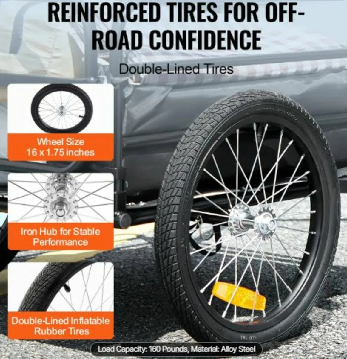 Bike Cargo Trailer, 72.5 kg Load Capacity, Heavy - Image 3