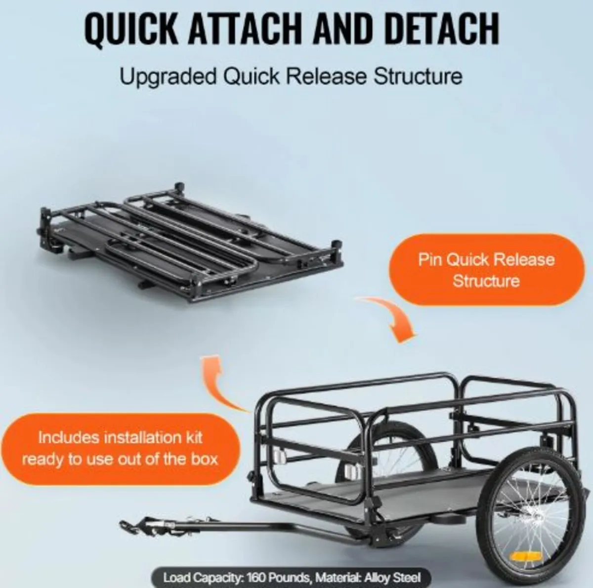 Bike Cargo Trailer, 72.5 kg Load Capacity, Heavy - Image 4