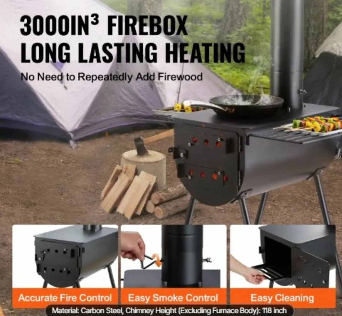Wood Stove, 3 m, Alloy Steel Camping Tent Stove, - Image 2