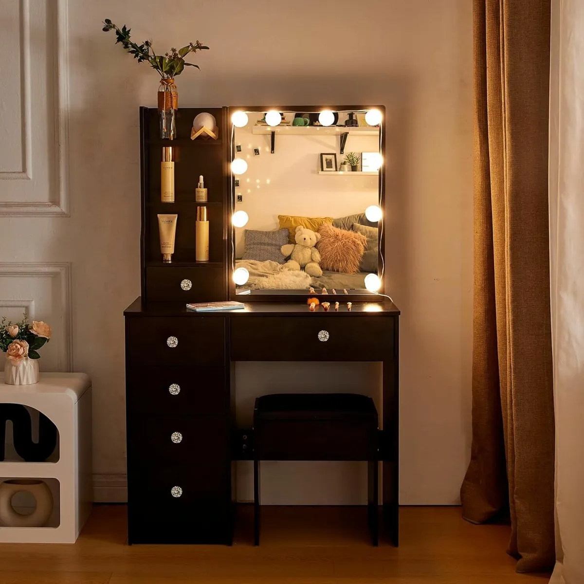 Dressing Table Mirror Vanity Desk Lights Black - Image 1