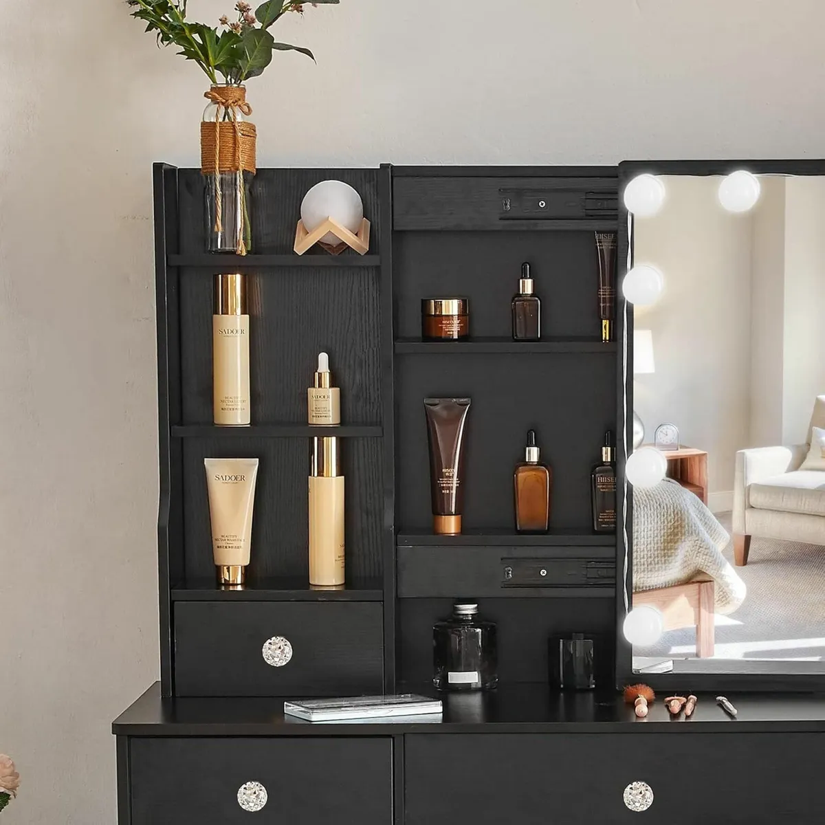 Dressing Table Mirror Vanity Desk Lights Black - Image 3