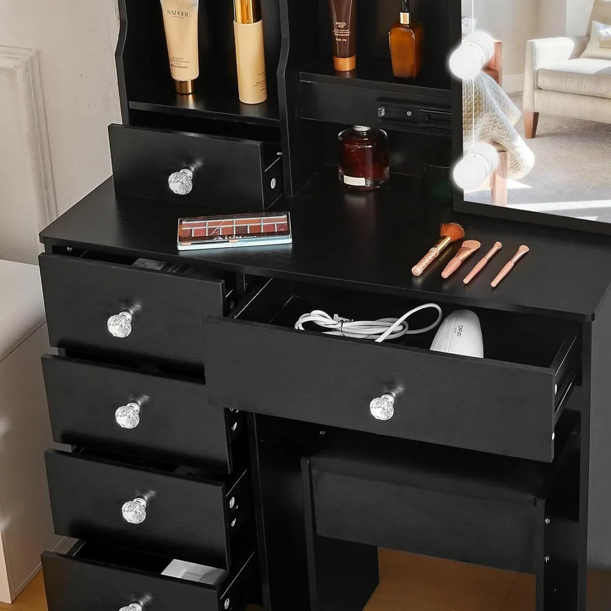 Dressing Table Mirror Vanity Desk Lights Black - Image 4