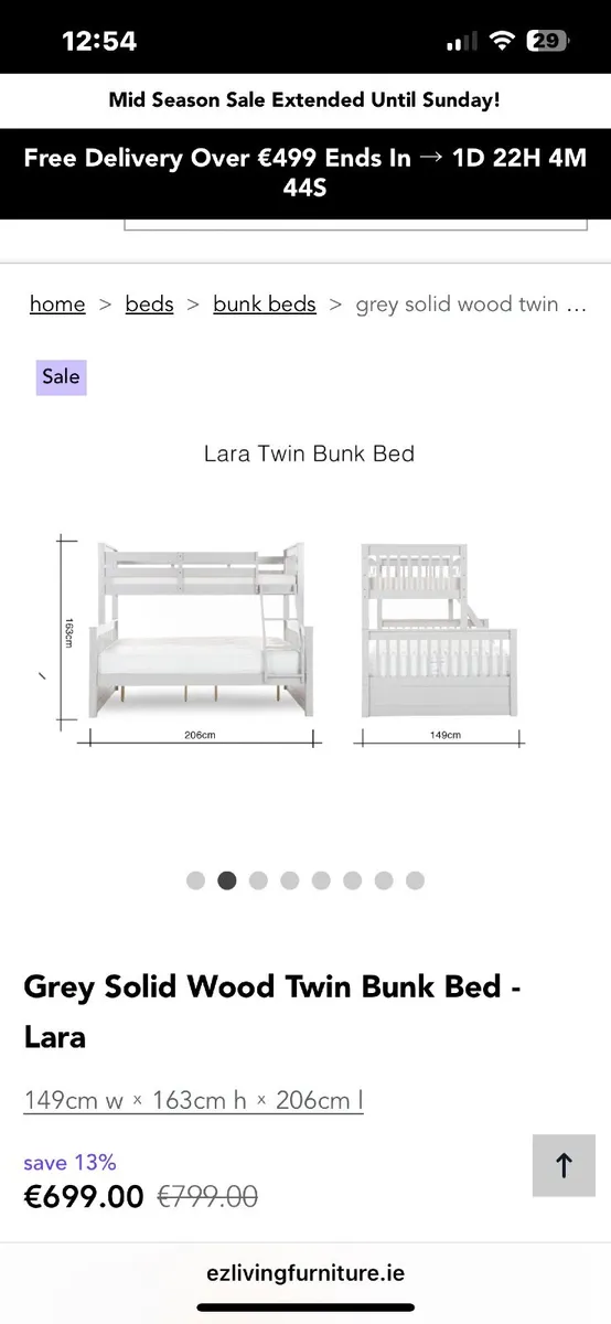 Next to new Double bunk beds with single on top - Image 1