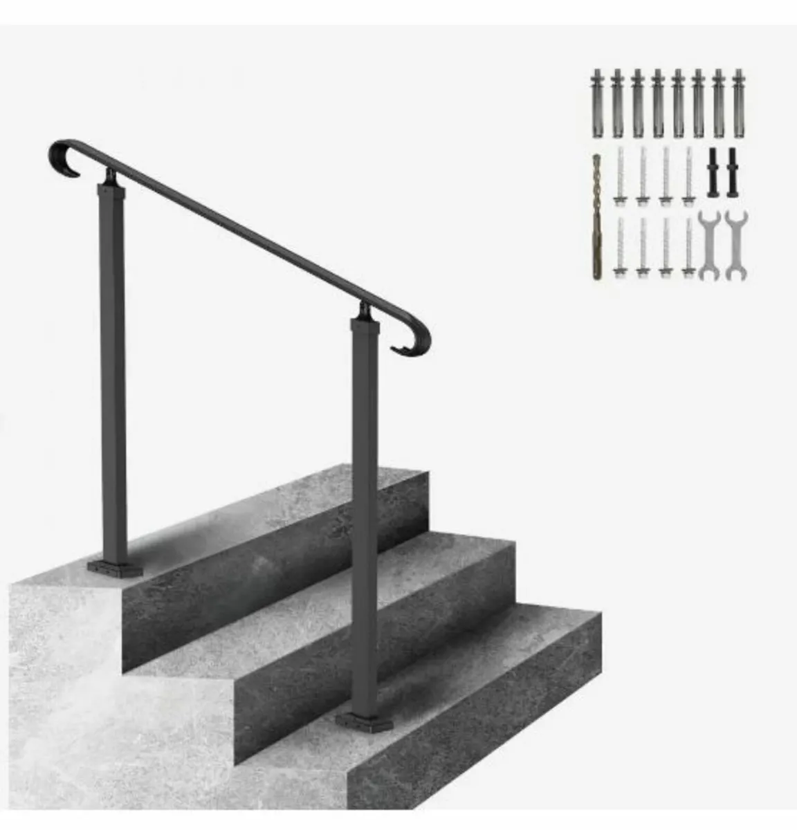 Wrought Iron Handrail, Fit 1 or 2 Steps Outdoor - Image 1