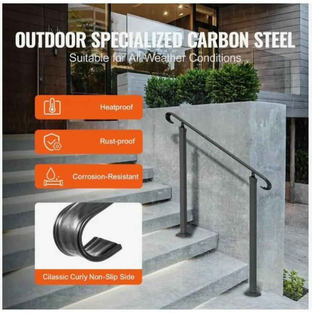 Wrought Iron Handrail, Fit 1 or 2 Steps Outdoor - Image 4