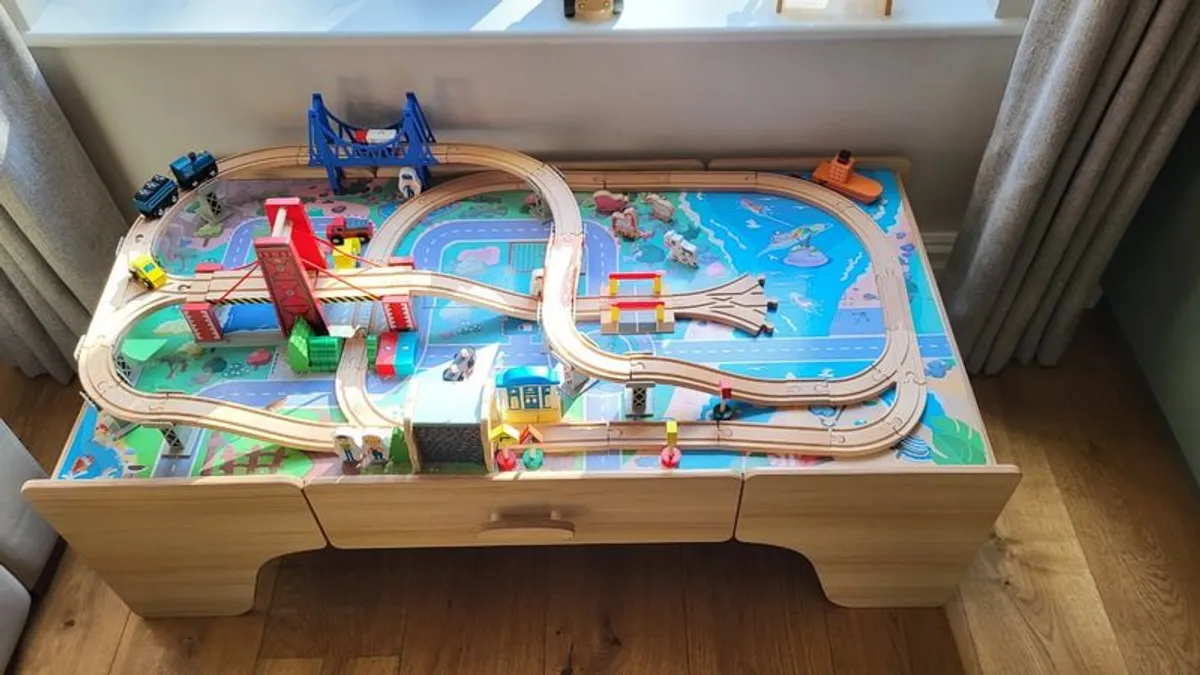 Wooden Train Track with Table - Image 1