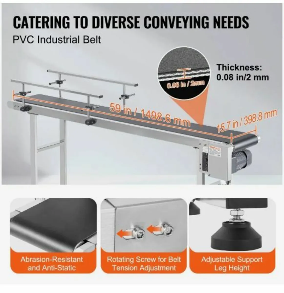 Belt Conveyor, 59 x 15.7 inch Conveyor Table - Image 3