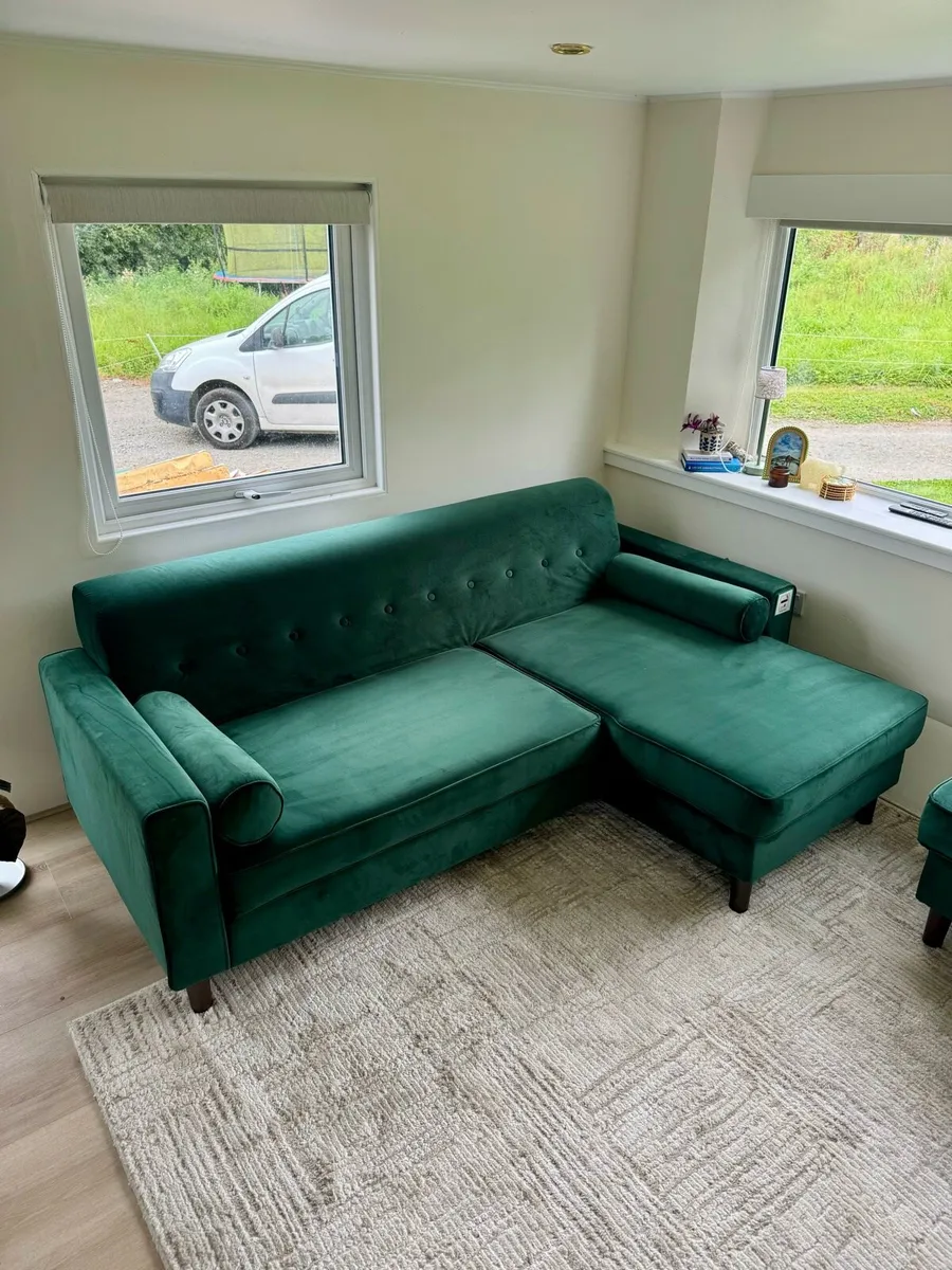 Velvet L shaped couch with foot stool - Image 3