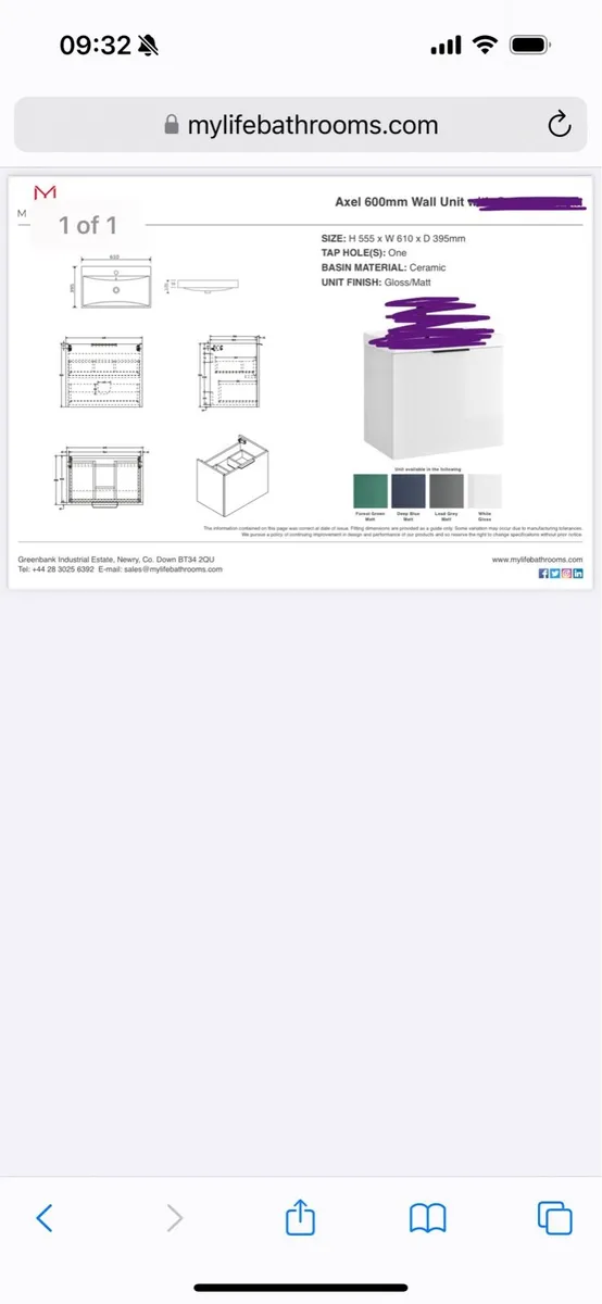 600m white floating bathroom vanity (NO SINK) - Image 1