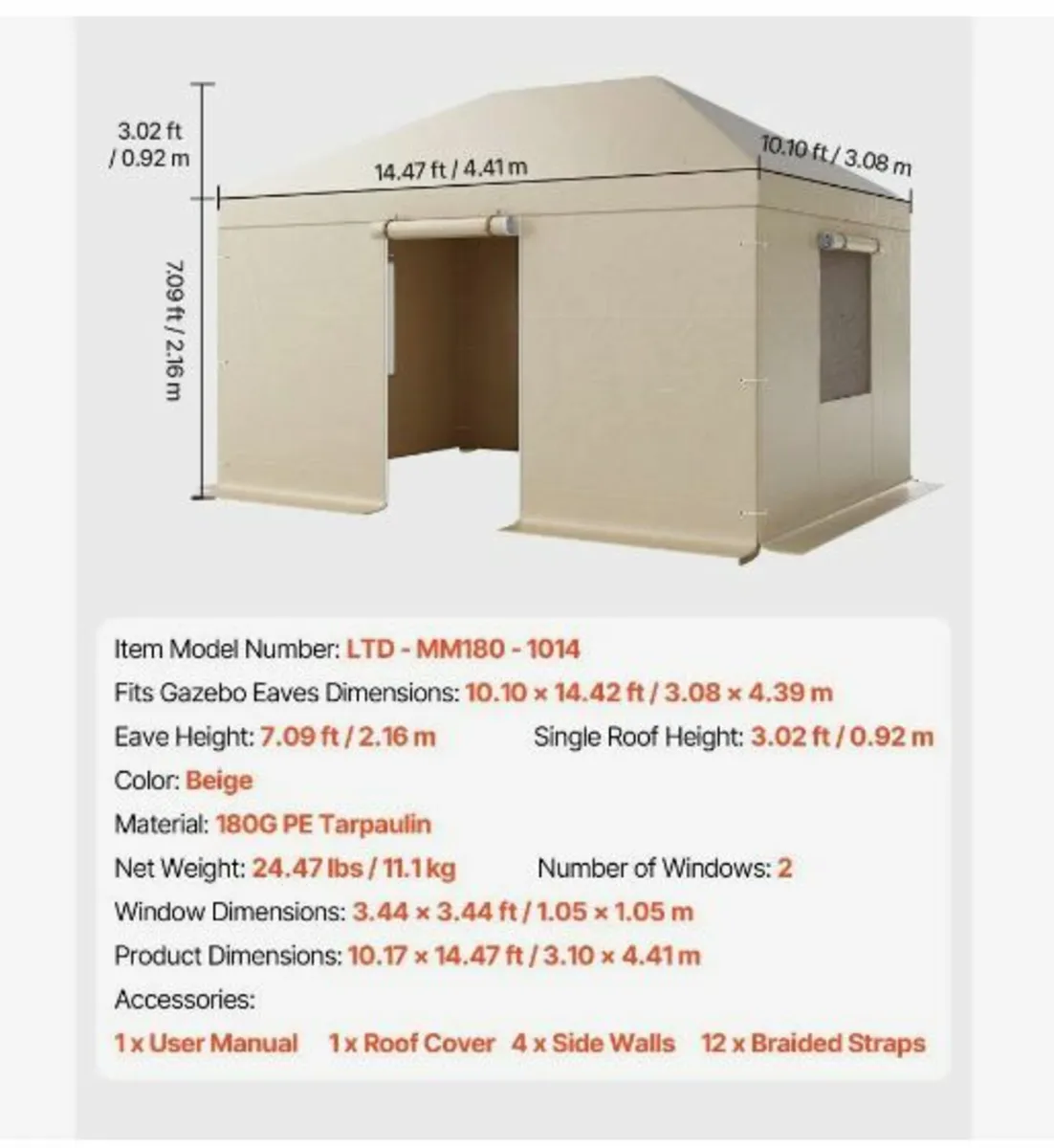 Winter Gazebo Cover Fits 3.08 x 4.39 m - Image 3