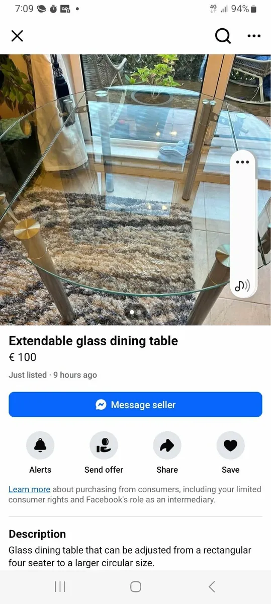 Glass kitchen Table for sale 47" x30 " + 8" each s - Image 1