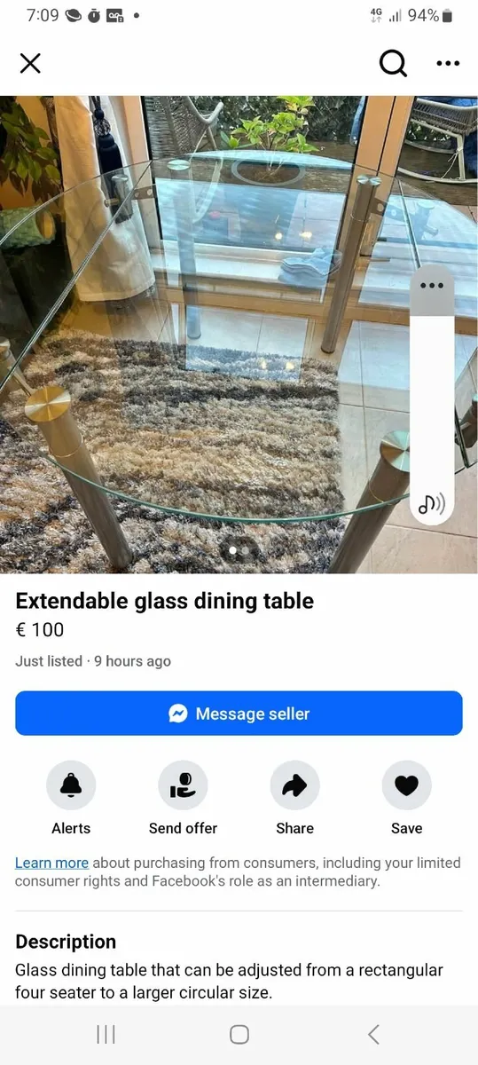 Glass kitchen Table for sale 47" x30 " + 8" each s - Image 2