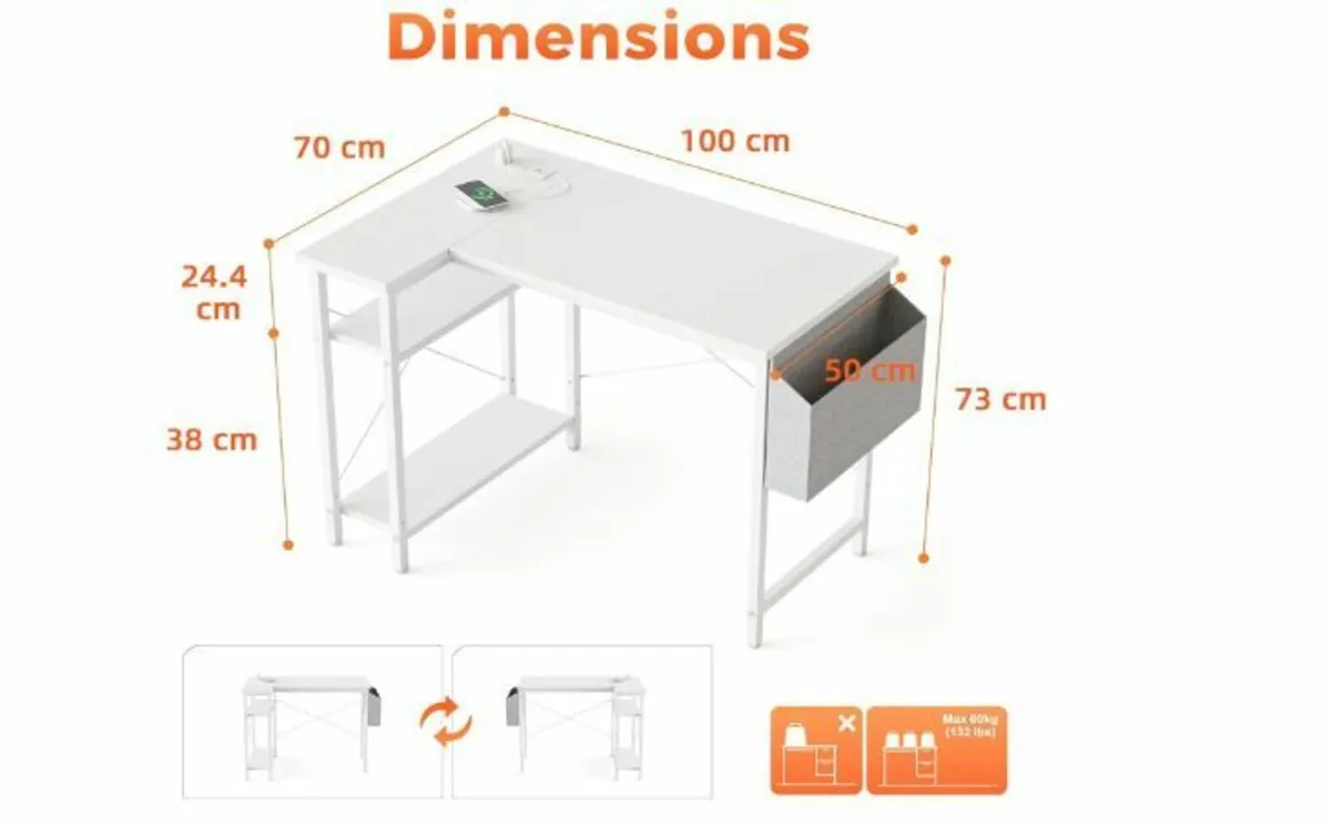 Small L-shaped Desk with Sockets - Image 2