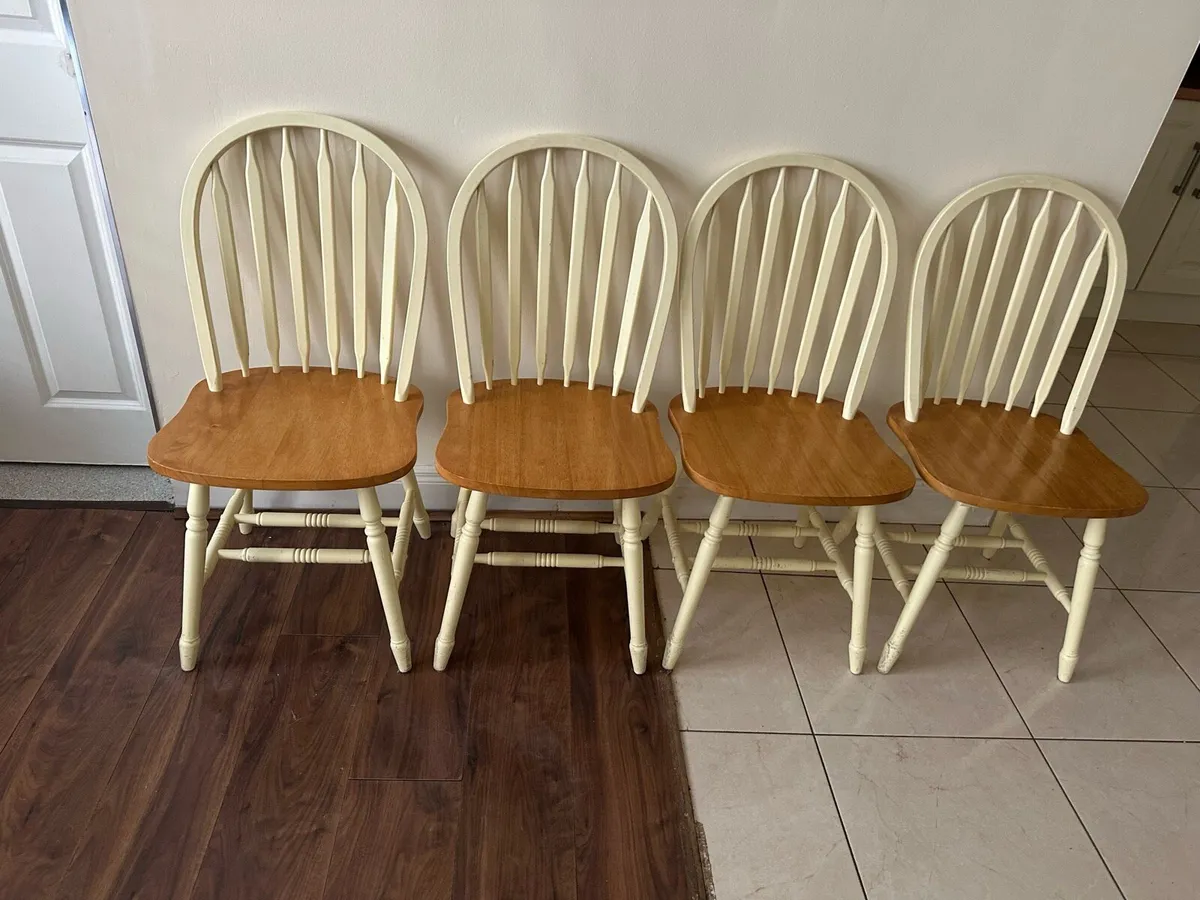 4 pine and cream kitchen chairs - Image 4