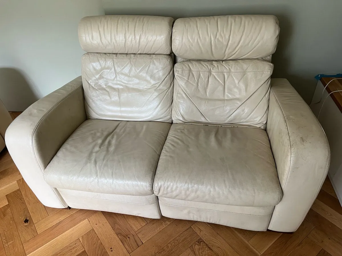 Cream leather sofa recliner - Image 2