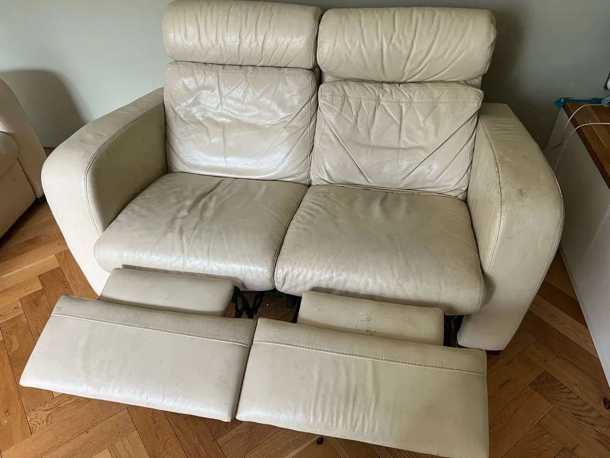 Cream leather sofa recliner - Image 3
