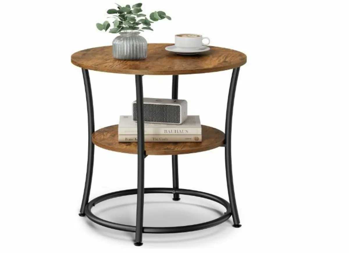 round side table with 2 shelves. - Image 2