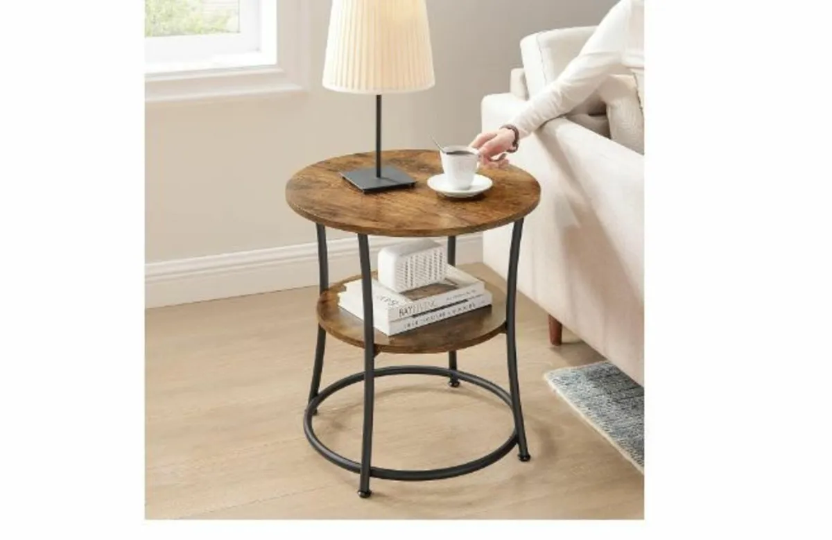 round side table with 2 shelves. - Image 3
