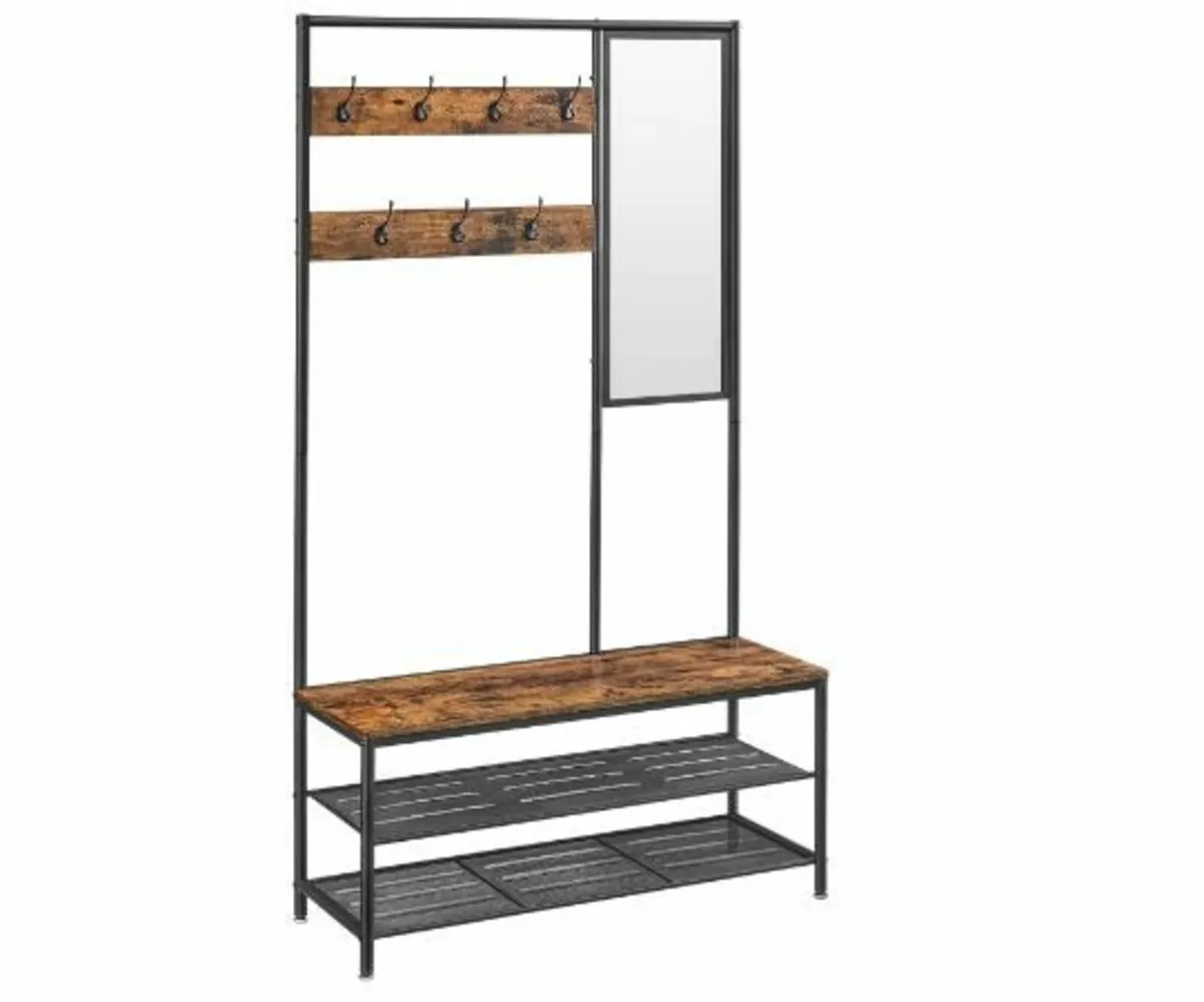 Coat Rack with Hooks Mirror Bench 35 x 98 x 180 cm - Image 1