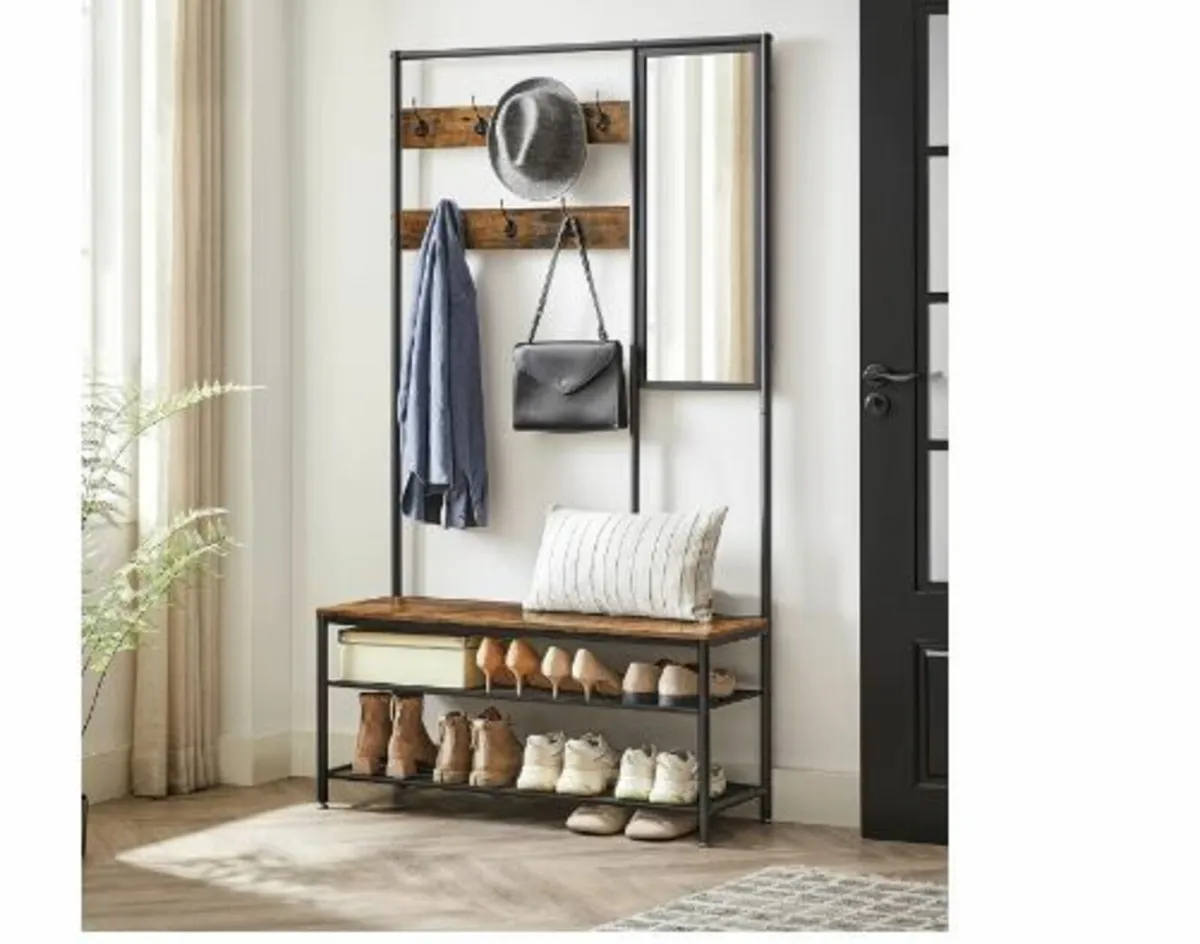 Coat Rack with Hooks Mirror Bench 35 x 98 x 180 cm - Image 2