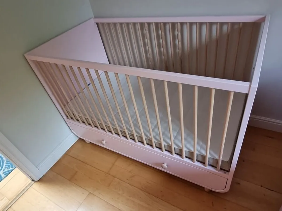 MYLLRA cot with drawer and sprung mattress