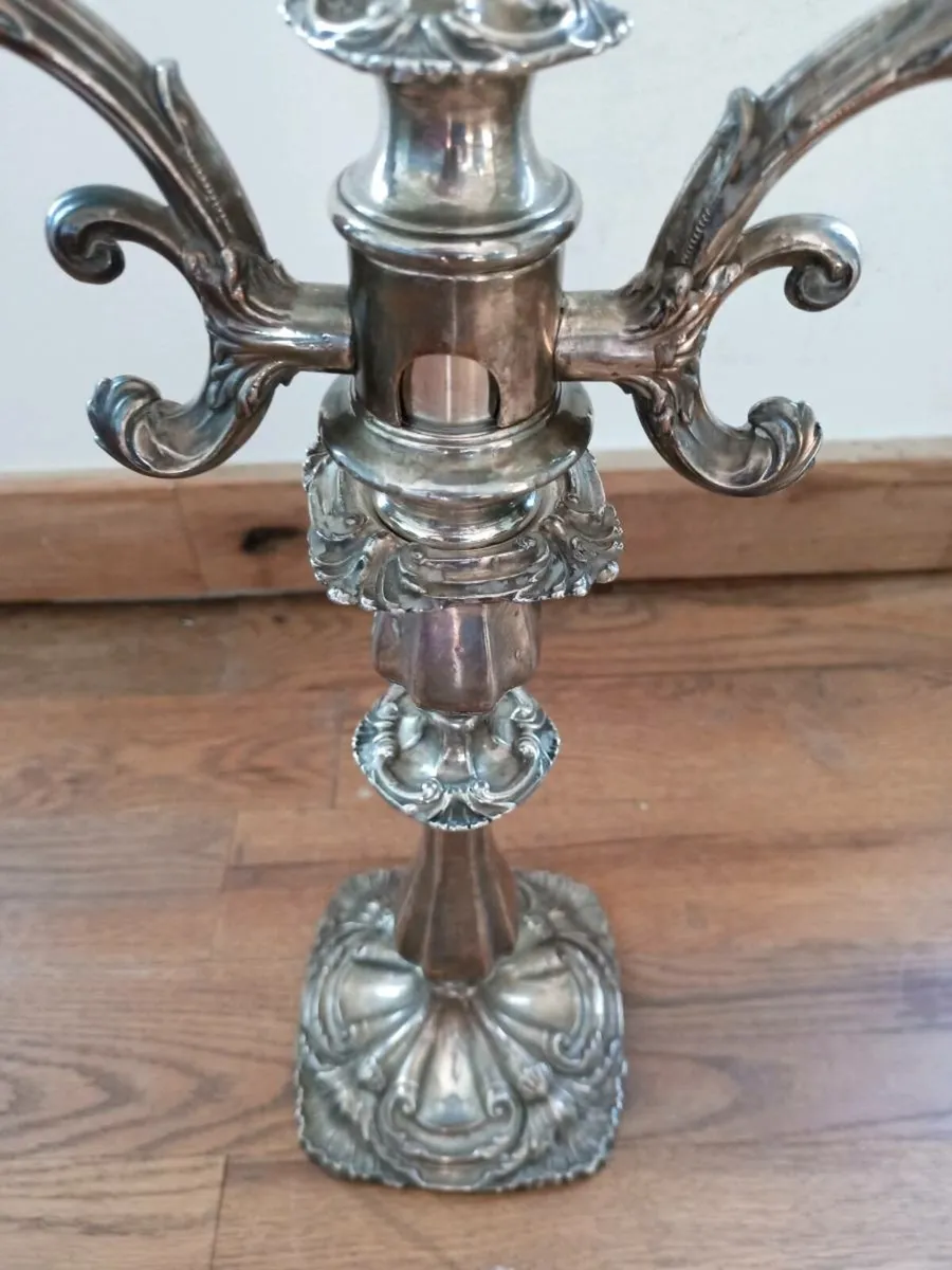 📍 PAIR of Antique Silver Plated? 3 Arm Candelabra - Image 4
