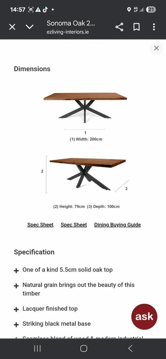 Oak Dining Table (2 metres) - Image 4