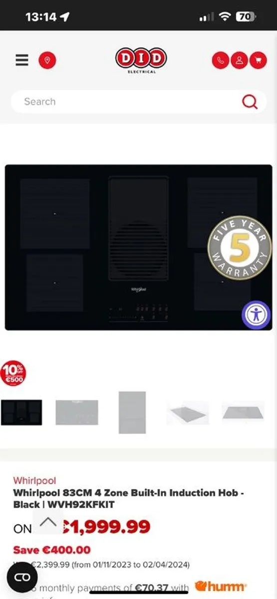 Whirlpool Vented Glass-Ceramic Induction Hob - Image 2