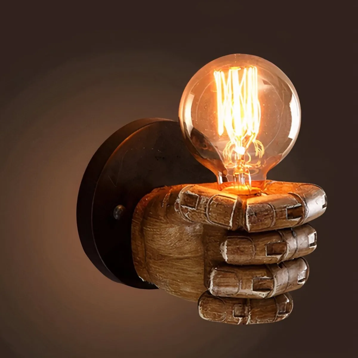 Vintage Wooden Fist Wall Lamp! - Image 1
