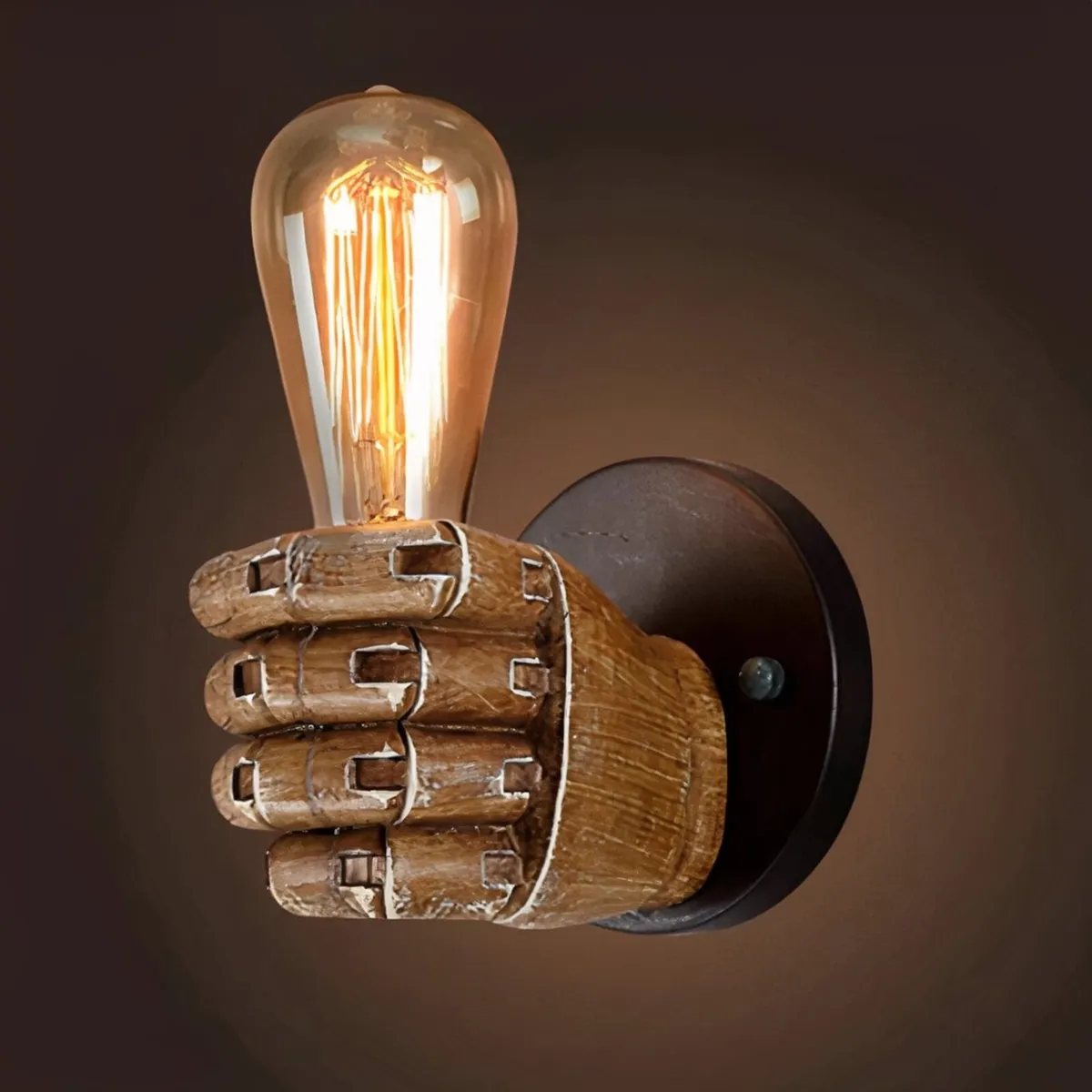 Vintage Wooden Fist Wall Lamp! - Image 2