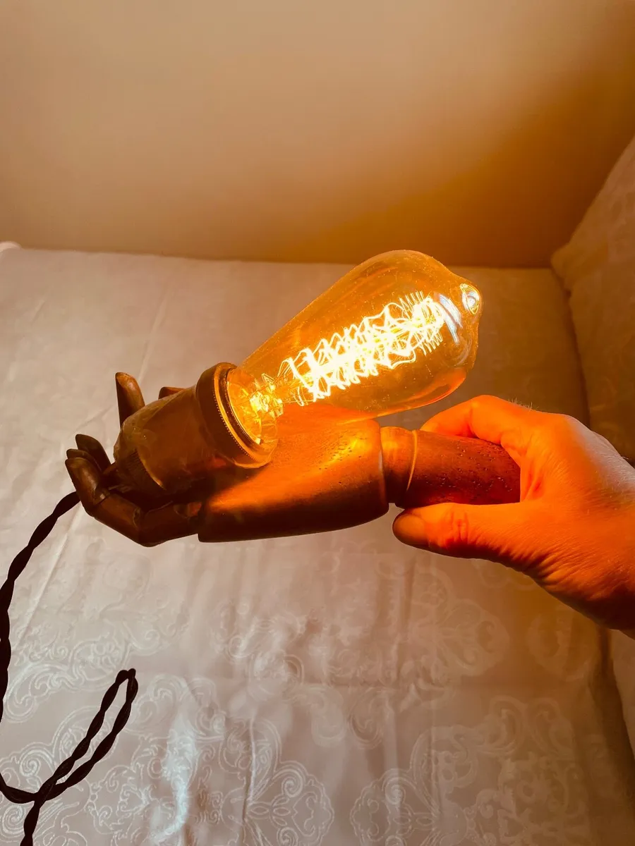 Vintage Wooden Fist Wall Lamp! - Image 3
