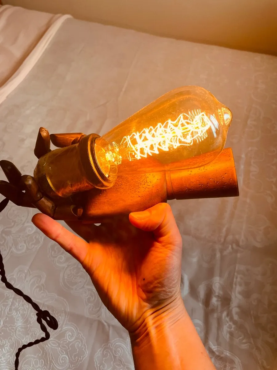Vintage Wooden Fist Wall Lamp! - Image 4