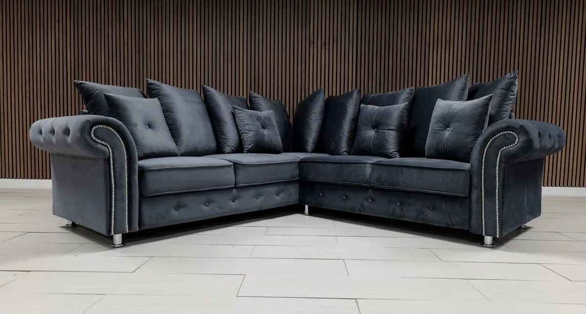 Olympia Grey Plush Fabric Scatter Back Sofa Set - Image 2