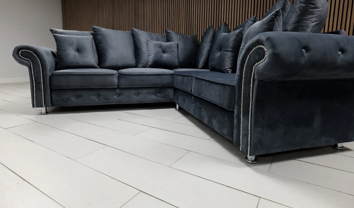 Olympia Grey Plush Fabric Scatter Back Sofa Set - Image 3