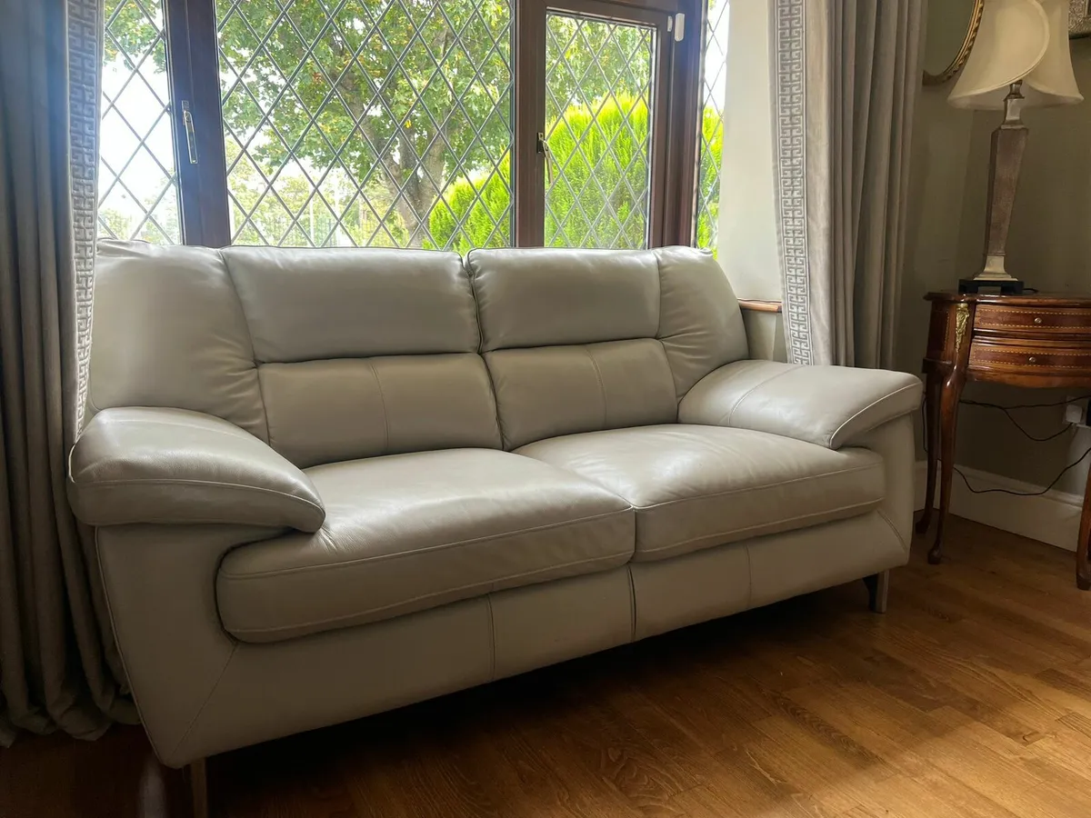 Soft Grey Leather Couch - Image 1