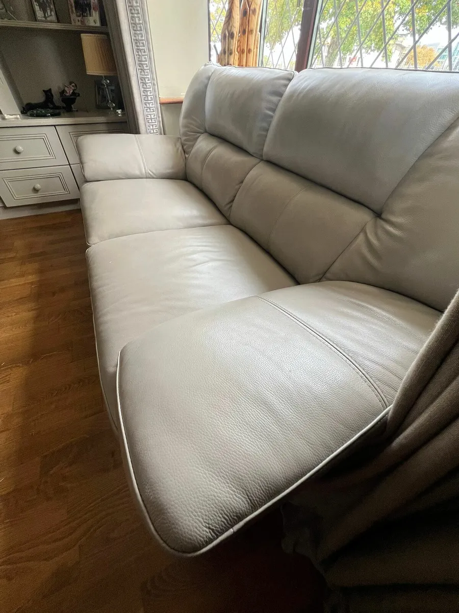 Soft Grey Leather Couch - Image 3
