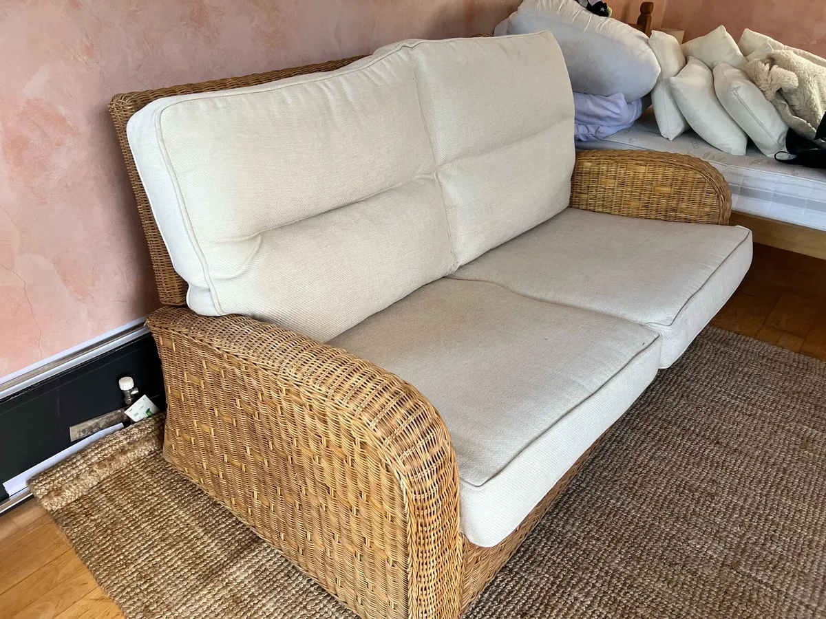 Wicker and cream 2 seater sofa - Image 2