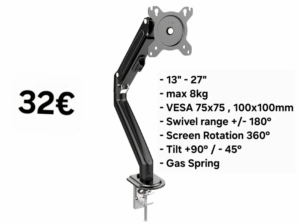 TV Monitor Desk Mount Bracket Tilt Swivel 13-27" - Image 1