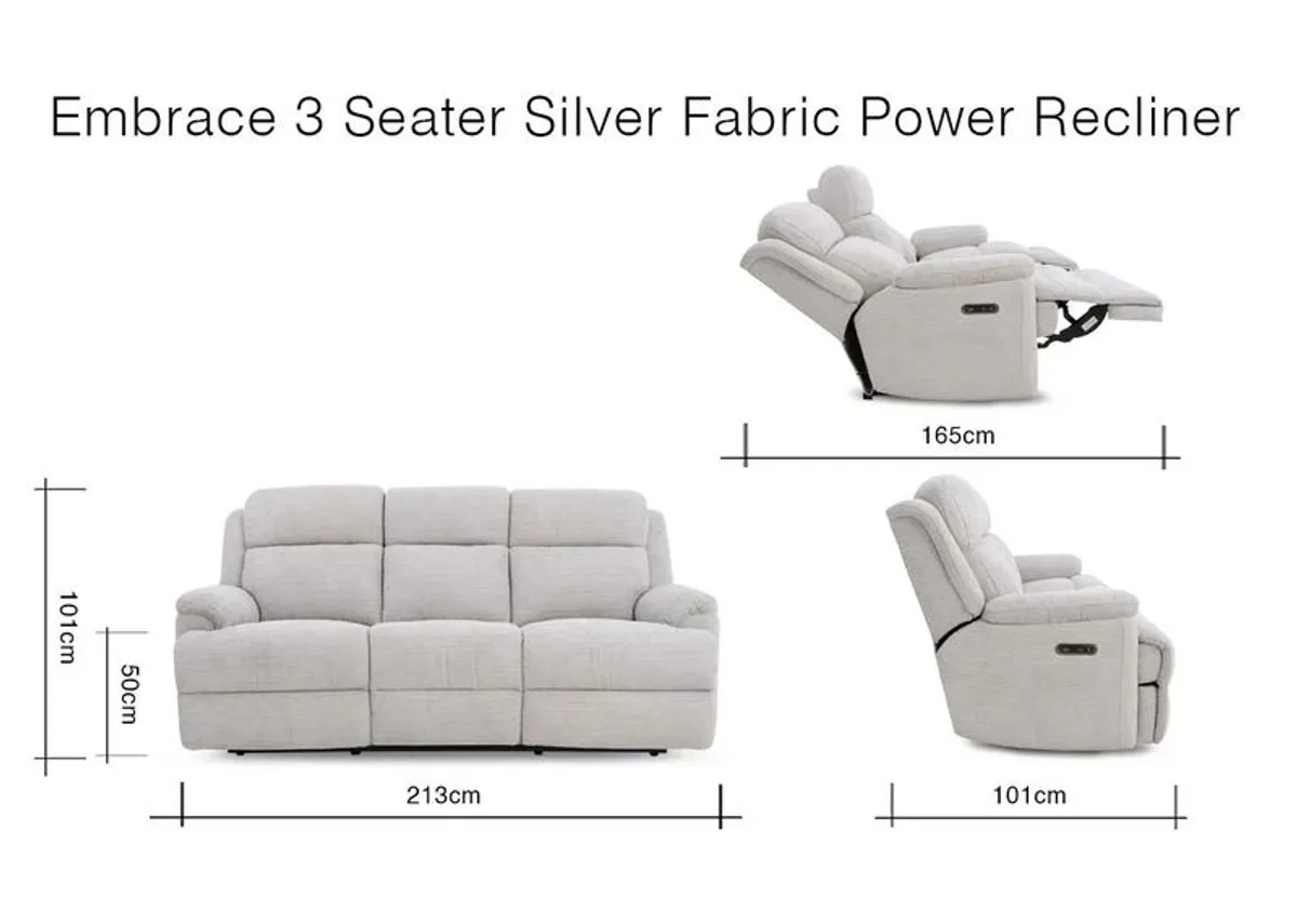 3 seater denim blue recliner - Image 2