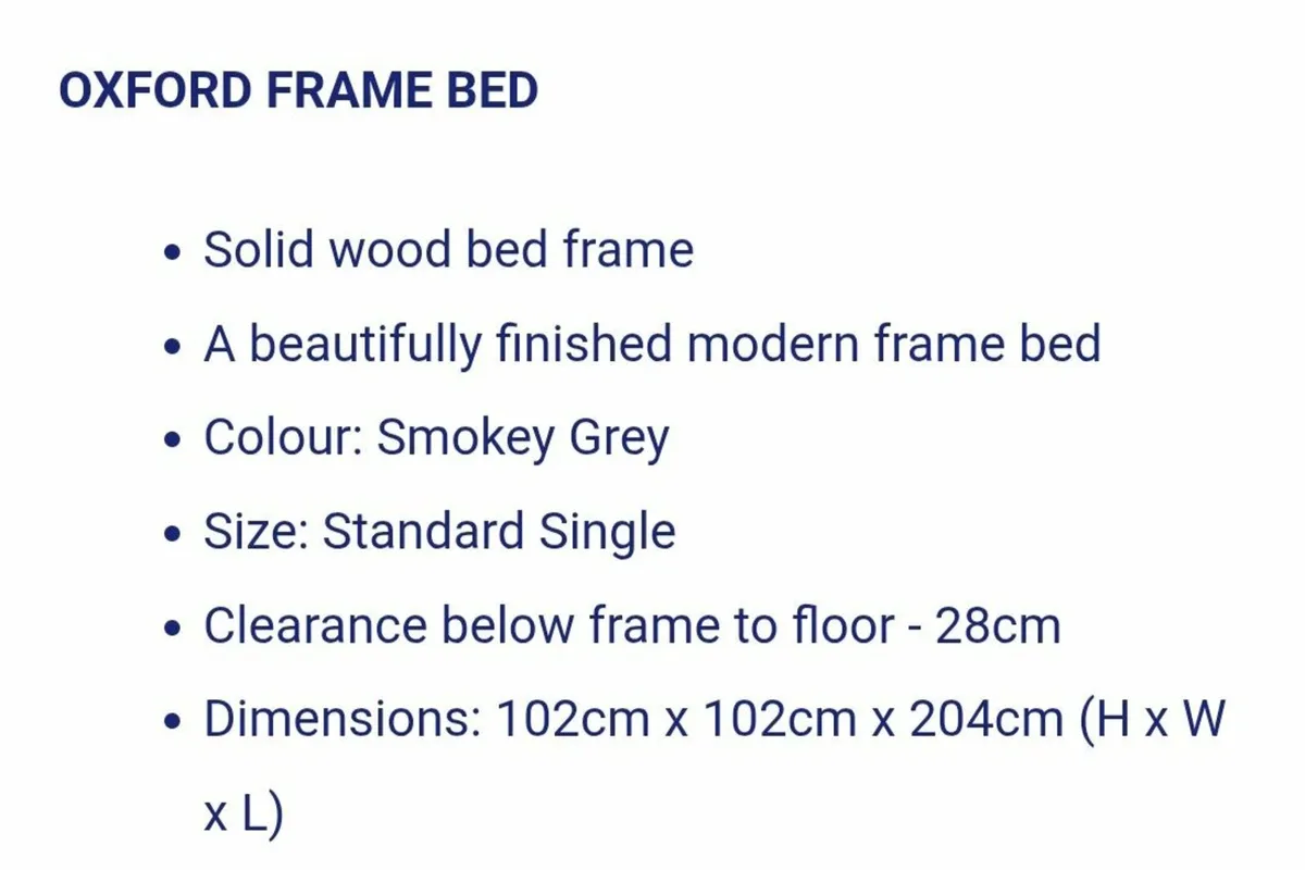 Oxford  Smokey Grey Single Bed Frame and Mattress - Image 3