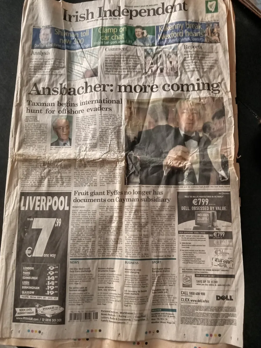 Newspaper. Irish Independent. July 8, 2002.