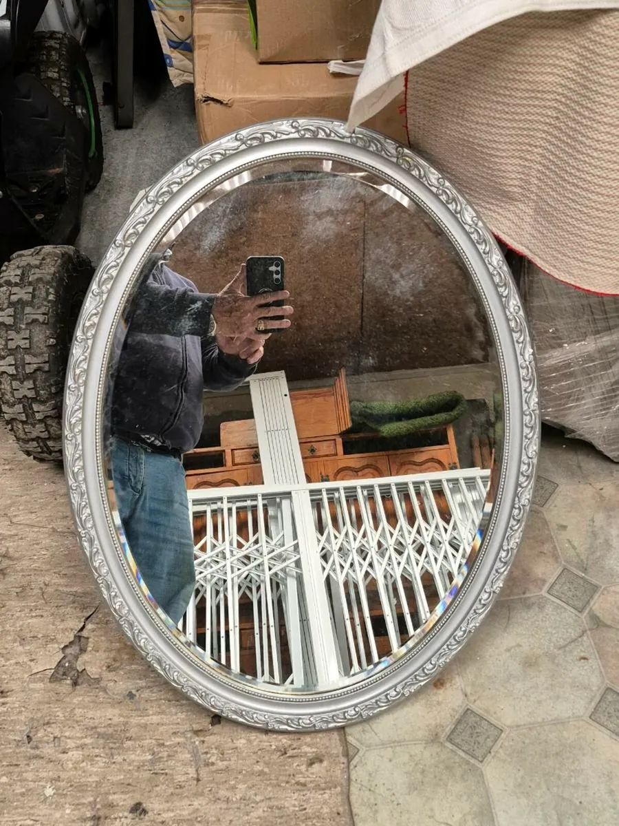 A oval silver carved mirror - Image 2