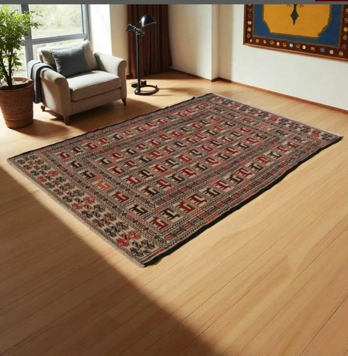 Authentic Wool Kilim Rug Afghan Tribal Design - Image 1