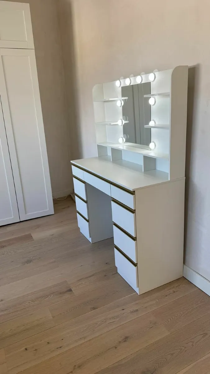 White Vanity Dressing Table with LED Mirror 9 Draw - Image 2